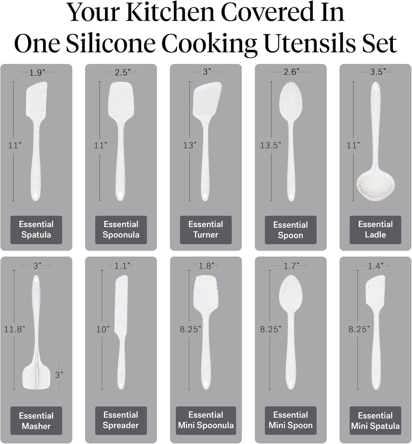 GIR 5-Piece Silicone Kitchen Utensils Set, Non-Toxic Cooking Utensils for Cooking and Baking, Heat Resistant, Food Grade, Dishwasher Safe Rubber Spatula, Ladle, Spoon - Party Confetti