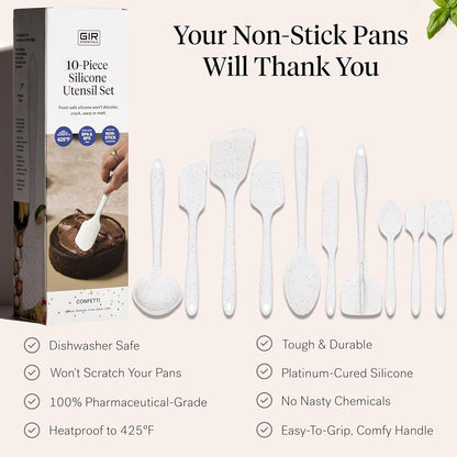 GIR 5-Piece Silicone Kitchen Utensils Set, Non-Toxic Cooking Utensils for Cooking and Baking, Heat Resistant, Food Grade, Dishwasher Safe Rubber Spatula, Ladle, Spoon - Party Confetti