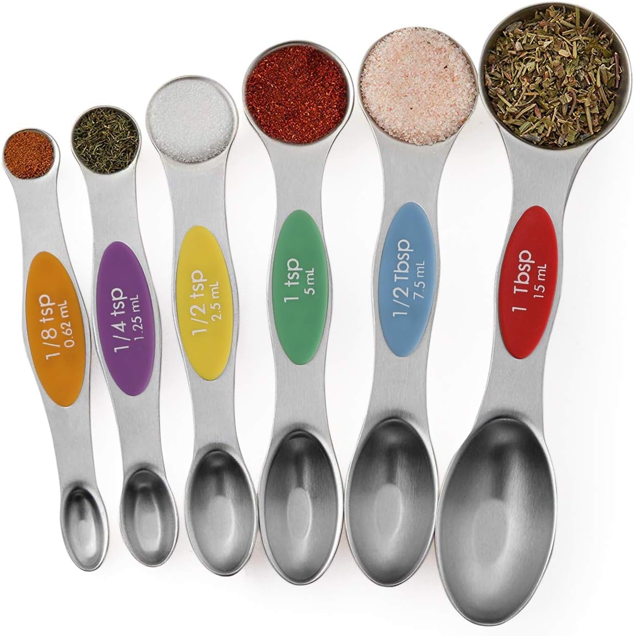 Magnetic Measuring Spoons Stainless Steel Dual Sided Teaspoons Tablespoons | for Measuring Dry and Liquid Ingredients Set of 6