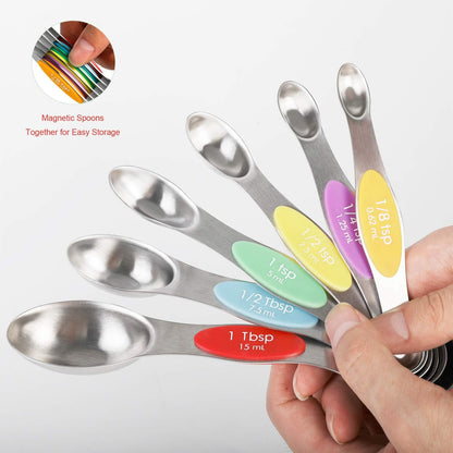 Magnetic Measuring Spoons Stainless Steel Dual Sided Teaspoons Tablespoons | for Measuring Dry and Liquid Ingredients Set of 6