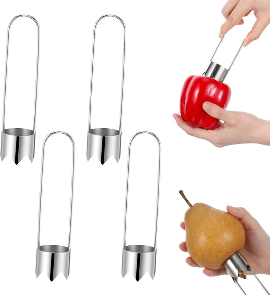 4 Pcs Pepper Corer, Vegetable Corer Stainless Steel for Bell Pepper, Jalapeno, Pineapple, Pear, Apple, Tomato Kitchen Gadget