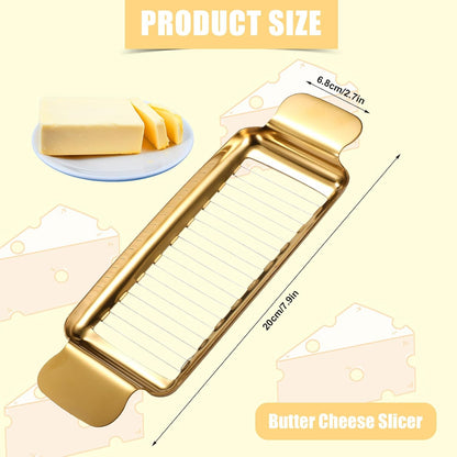 Butter & Cheese Slicer Cutter, Stainless Steel Ergonomic Cutter with Portable Grip Portion Control Slicing Tool for Butter Block Cheese Fruits Vegetables(Gold)