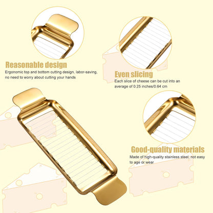 Butter & Cheese Slicer Cutter, Stainless Steel Ergonomic Cutter with Portable Grip Portion Control Slicing Tool for Butter Block Cheese Fruits Vegetables(Gold)
