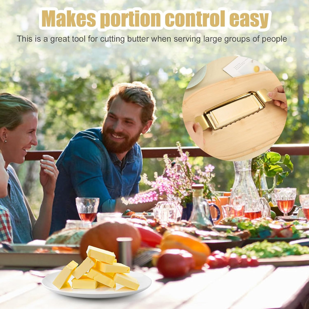 Butter & Cheese Slicer Cutter, Stainless Steel Ergonomic Cutter with Portable Grip Portion Control Slicing Tool for Butter Block Cheese Fruits Vegetables(Gold)