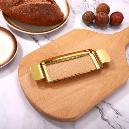 Butter & Cheese Slicer Cutter, Stainless Steel Ergonomic Cutter with Portable Grip Portion Control Slicing Tool for Butter Block Cheese Fruits Vegetables(Gold)