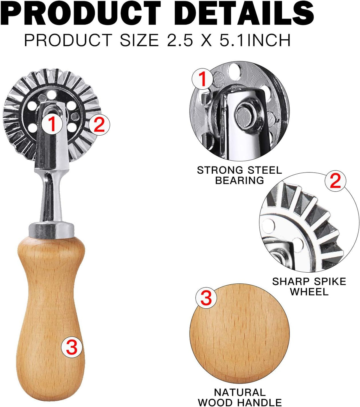 Pastry Wheel Cutter - Pasta Cutter Wheel - Ravioli Crimper Cutter Wheel for Home and Kitchen Use, 1.3inch