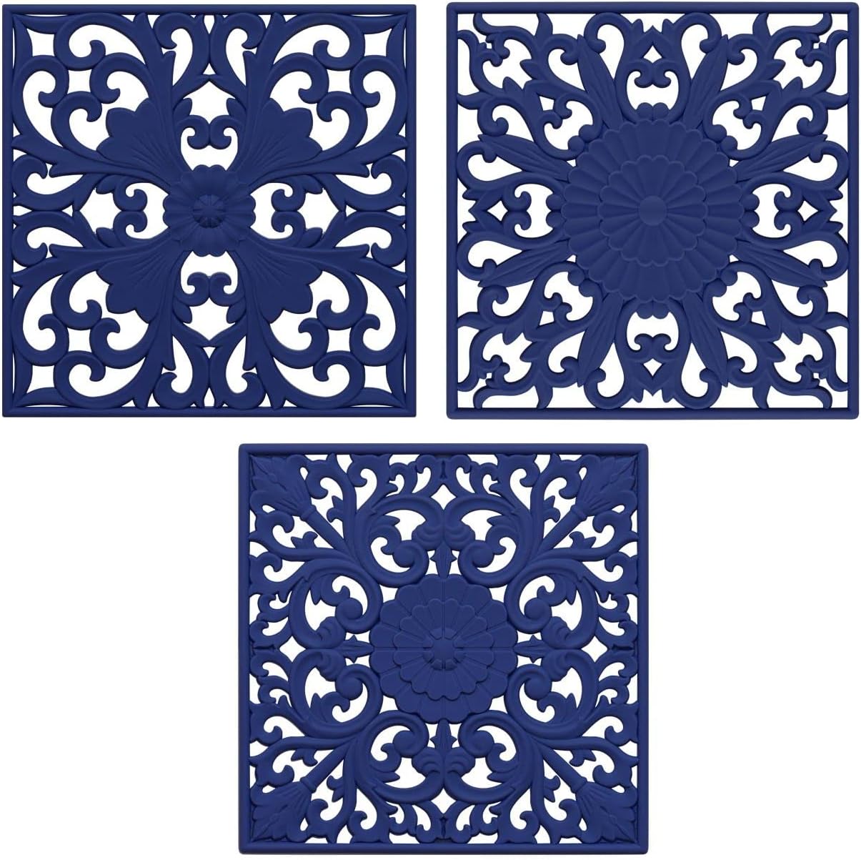 Silicone Trivets Mats-Trivets for Hot Dishes, Table, Countertop, Non-Slip Heat Resistant Modern Kitchen Teapot Trivet - Flexible Trivet Square, Hot Pads for Pots & Pans of 3 Blue