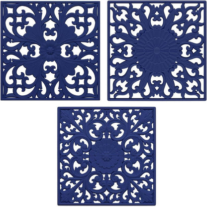 Silicone Trivets Mats-Trivets for Hot Dishes, Table, Countertop, Non-Slip Heat Resistant Modern Kitchen Teapot Trivet - Flexible Trivet Square, Hot Pads for Pots & Pans of 3 Blue