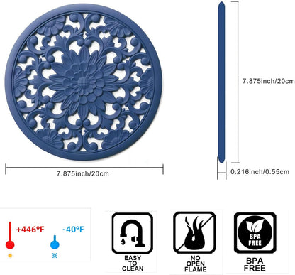 Silicone Trivets Mats-Trivets for Hot Dishes, Table, Countertop, Non-Slip Heat Resistant Modern Kitchen Teapot Trivet - Flexible Trivet Square, Hot Pads for Pots & Pans of 3 Blue