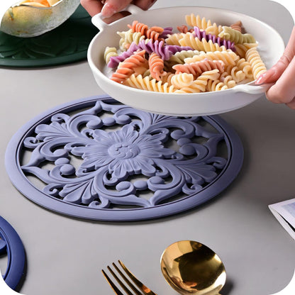 Silicone Trivets Mats-Trivets for Hot Dishes, Table, Countertop, Non-Slip Heat Resistant Modern Kitchen Teapot Trivet - Flexible Trivet Square, Hot Pads for Pots & Pans of 3 Blue