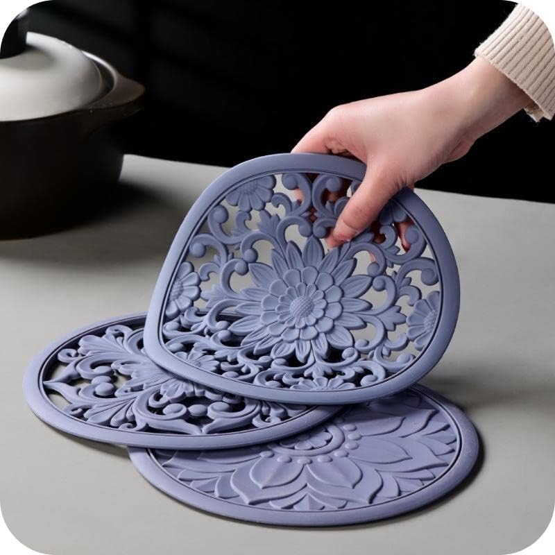 Silicone Trivets Mats-Trivets for Hot Dishes, Table, Countertop, Non-Slip Heat Resistant Modern Kitchen Teapot Trivet - Flexible Trivet Square, Hot Pads for Pots & Pans of 3 Blue