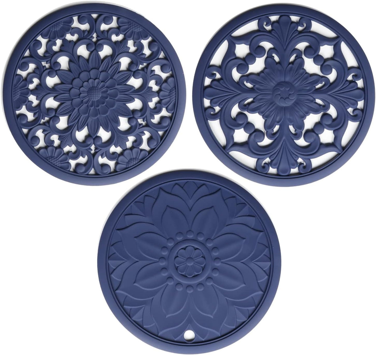 Silicone Trivets Mats-Trivets for Hot Dishes, Table, Countertop, Non-Slip Heat Resistant Modern Kitchen Teapot Trivet - Flexible Trivet Square, Hot Pads for Pots & Pans of 3 Blue