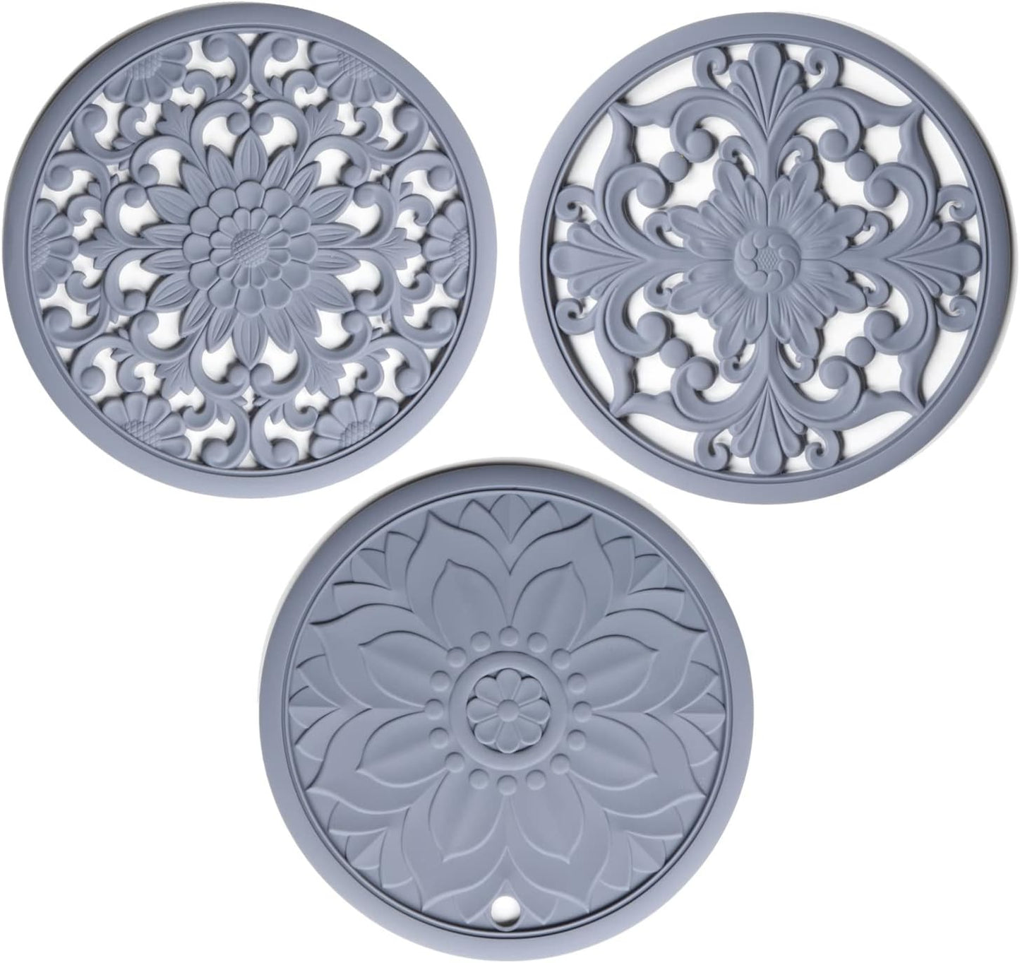 Silicone Trivets Mats-Trivets for Hot Dishes, Table, Countertop, Non-Slip Heat Resistant Modern Kitchen Teapot Trivet - Flexible Trivet Square, Hot Pads for Pots & Pans of 3 Blue