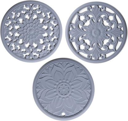 Silicone Trivets Mats-Trivets for Hot Dishes, Table, Countertop, Non-Slip Heat Resistant Modern Kitchen Teapot Trivet - Flexible Trivet Square, Hot Pads for Pots & Pans of 3 Blue