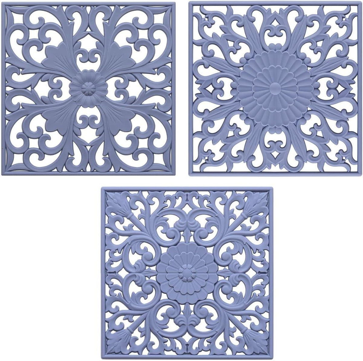 Silicone Trivets Mats-Trivets for Hot Dishes, Table, Countertop, Non-Slip Heat Resistant Modern Kitchen Teapot Trivet - Flexible Trivet Square, Hot Pads for Pots & Pans of 3 Blue