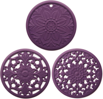 Silicone Trivets Mats-Trivets for Hot Dishes, Table, Countertop, Non-Slip Heat Resistant Modern Kitchen Teapot Trivet - Flexible Trivet Square, Hot Pads for Pots & Pans of 3 Blue