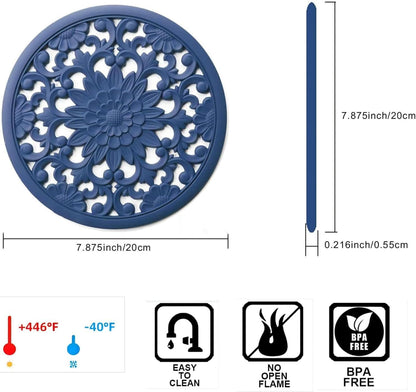 Silicone Trivets Mats-Trivets for Hot Dishes, Table, Countertop, Non-Slip Heat Resistant Modern Kitchen Teapot Trivet - Flexible Trivet Square, Hot Pads for Pots & Pans of 3 Blue