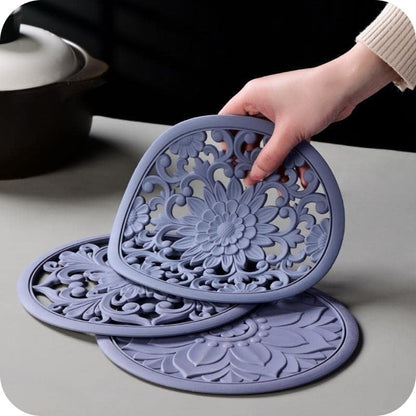 Silicone Trivets Mats-Trivets for Hot Dishes, Table, Countertop, Non-Slip Heat Resistant Modern Kitchen Teapot Trivet - Flexible Trivet Square, Hot Pads for Pots & Pans of 3 Blue