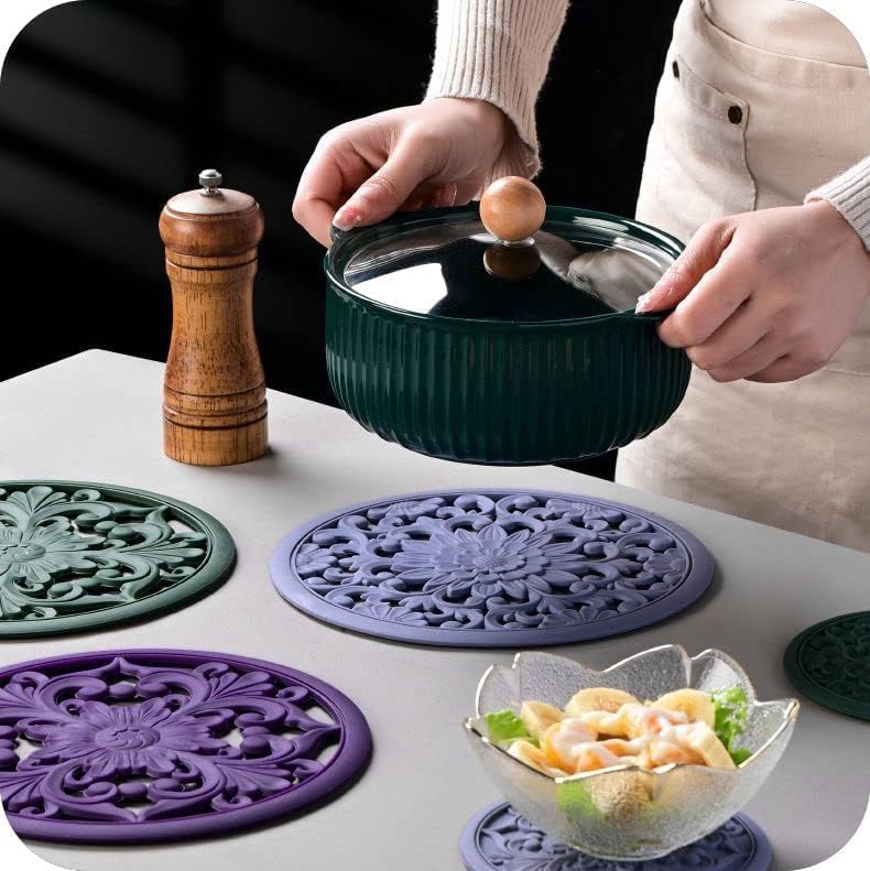 Silicone Trivets Mats-Trivets for Hot Dishes, Table, Countertop, Non-Slip Heat Resistant Modern Kitchen Teapot Trivet - Flexible Trivet Square, Hot Pads for Pots & Pans of 3 Blue