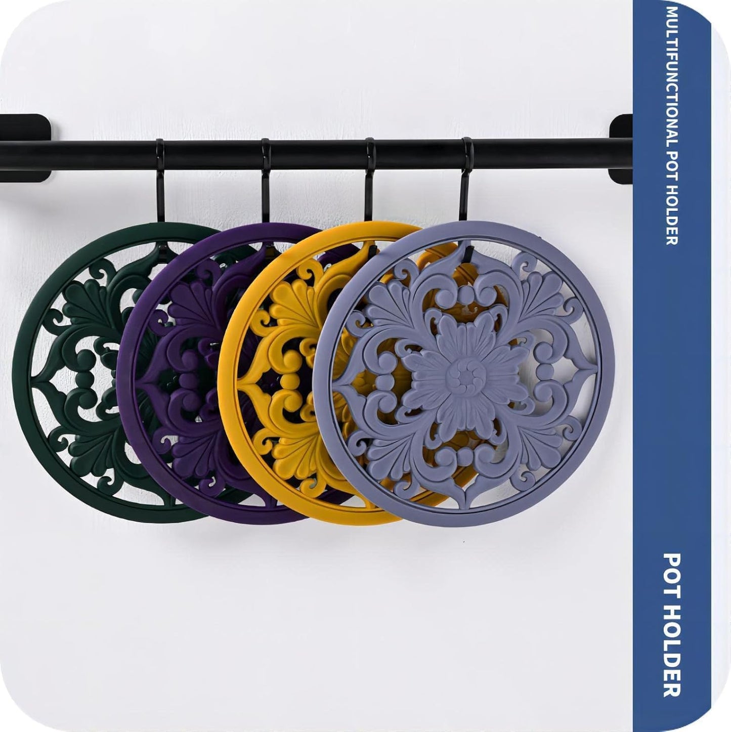 Silicone Trivets Mats-Trivets for Hot Dishes, Table, Countertop, Non-Slip Heat Resistant Modern Kitchen Teapot Trivet - Flexible Trivet Square, Hot Pads for Pots & Pans of 3 Blue