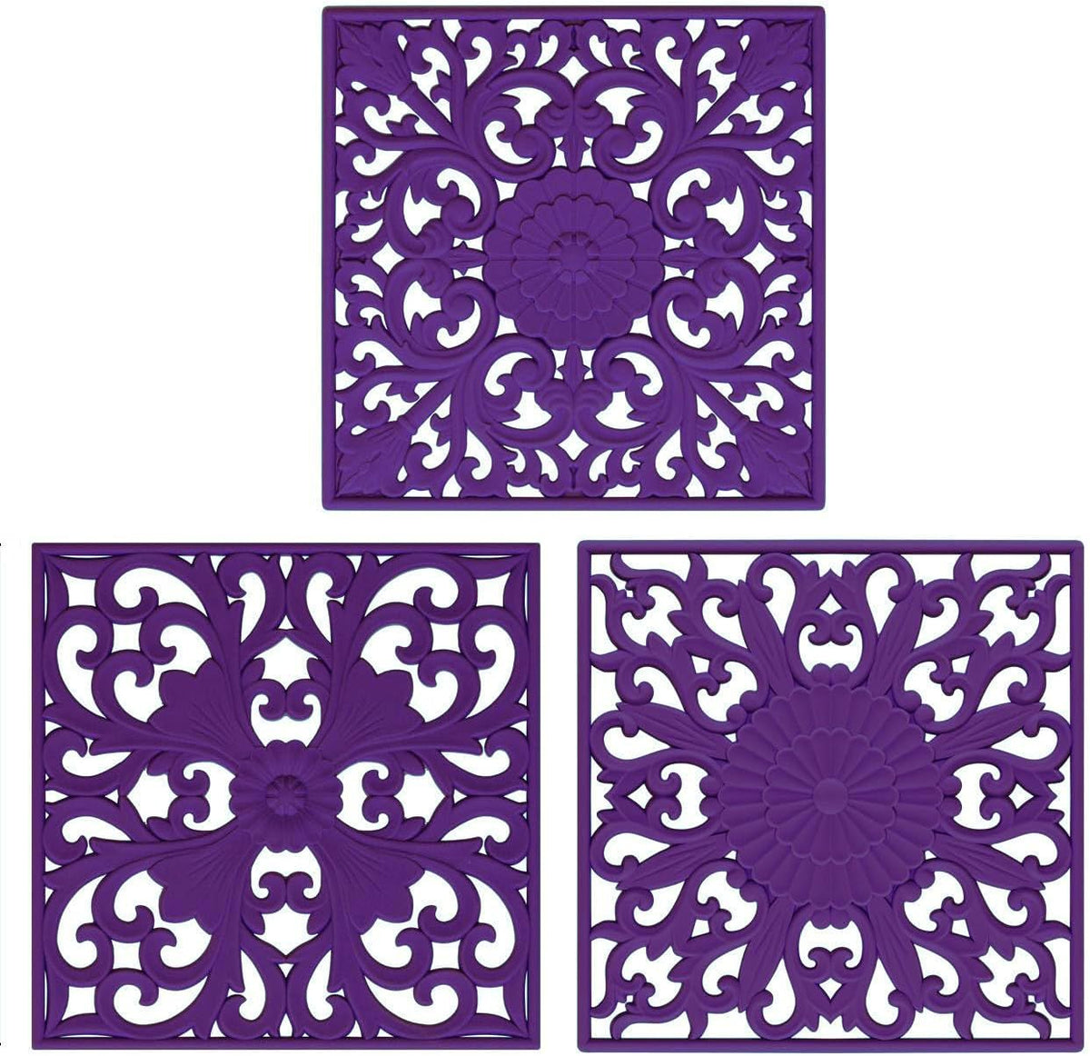 Silicone Trivets Mats-Trivets for Hot Dishes, Table, Countertop, Non-Slip Heat Resistant Modern Kitchen Teapot Trivet - Flexible Trivet Square, Hot Pads for Pots & Pans of 3 Blue
