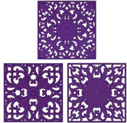 Silicone Trivets Mats-Trivets for Hot Dishes, Table, Countertop, Non-Slip Heat Resistant Modern Kitchen Teapot Trivet - Flexible Trivet Square, Hot Pads for Pots & Pans of 3 Blue