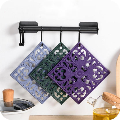 Silicone Trivets Mats-Trivets for Hot Dishes, Table, Countertop, Non-Slip Heat Resistant Modern Kitchen Teapot Trivet - Flexible Trivet Square, Hot Pads for Pots & Pans of 3 Blue
