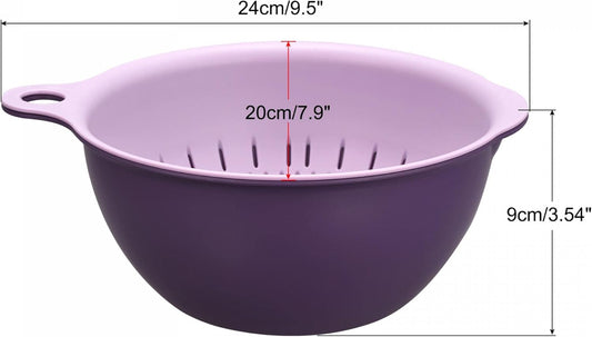 Kitchen Strainer Colander Bowl Set, Small Double Layer Drain Basin and Basket Suitable for Fruits, Vegetables, Pasta, Berry - Purple