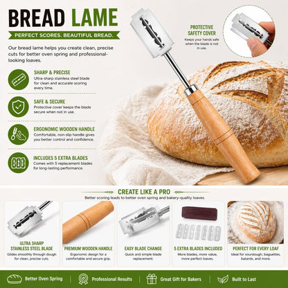 Sourdough Bread Baking Tool Set with Danish Dough Whisk, Bread Lame & Blades, Bench Scraper, Dough Scrapers and Silicone Brush – Sourdough Starter Kit