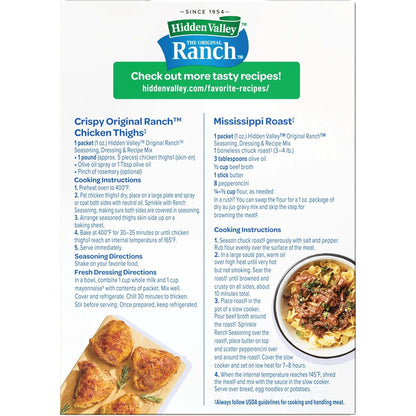 Original Ranch Seasoning, Dressing and Recipe Mix, 1 Ounce Each, 4 Count (Package May Vary)