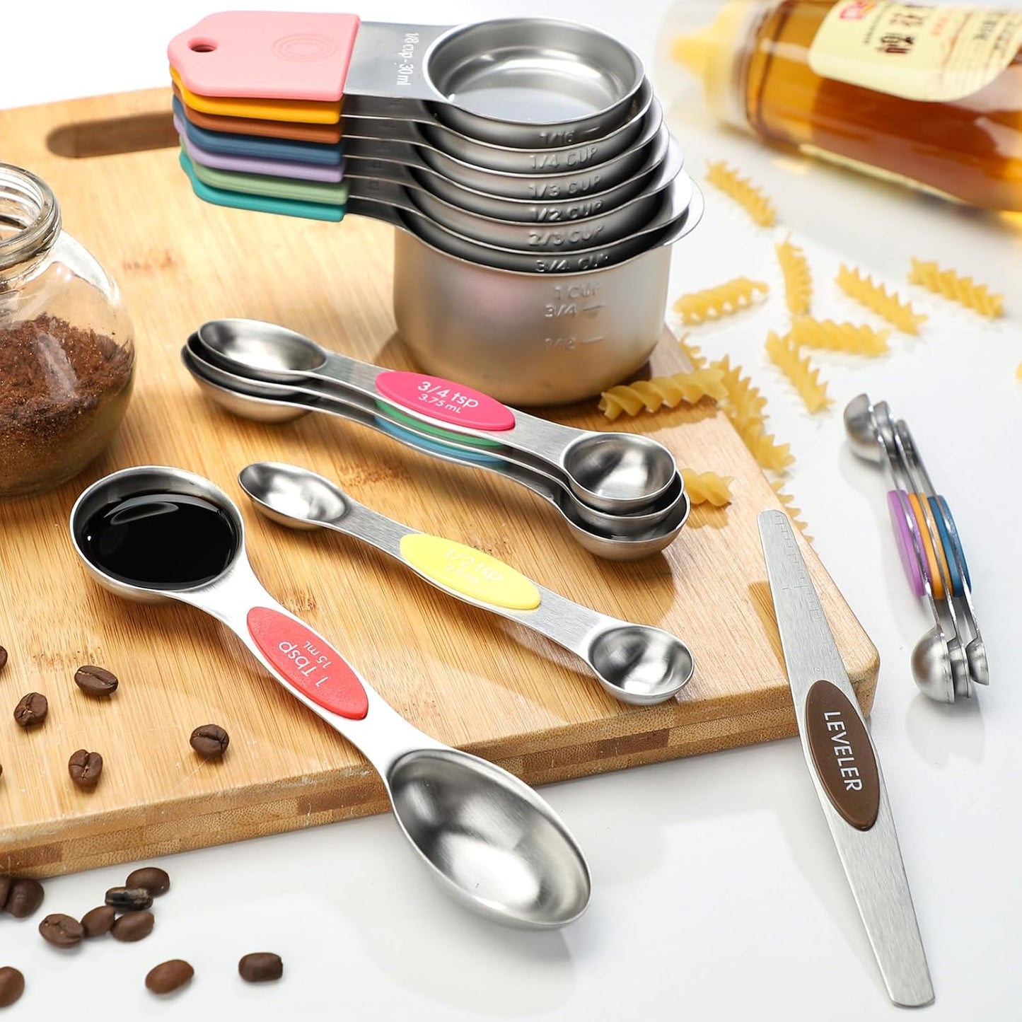 Magnetic Measuring Cups and Spoons Set of 17 Including 8 Stainless Steel Stackable Magnetic Measuring Cup 8 Magnetic Measuring Spoon with Leveler for Dry Liquid Ingredient