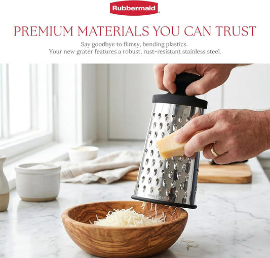 Stainless Steel Cheese Grater - 9.5" Oval Handheld Box Grater with EZ Grip Handle - Multi-Surface Food & Cheese Shredder | Zester & Graters for Kitchen - Dishwasher Safe, Black