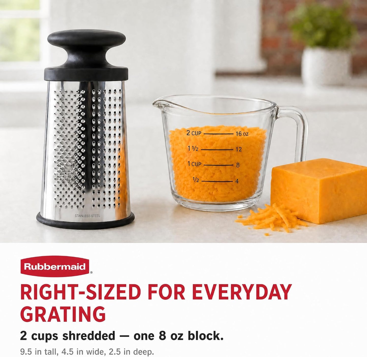 Stainless Steel Cheese Grater - 9.5" Oval Handheld Box Grater with EZ Grip Handle - Multi-Surface Food & Cheese Shredder | Zester & Graters for Kitchen - Dishwasher Safe, Black