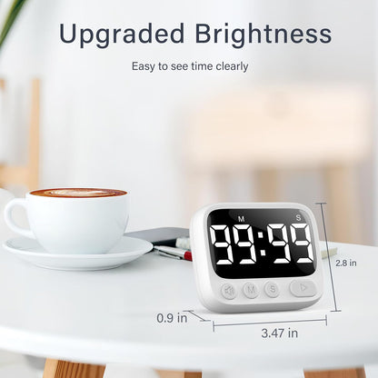 Shower Timer Waterproof Bathroom Toilet Timer Digital Kitchen for Wall Mount, Study w/Foldable Stand, Countdown Stopwatch w/Suction Cup for Swim, Rechargeable, White