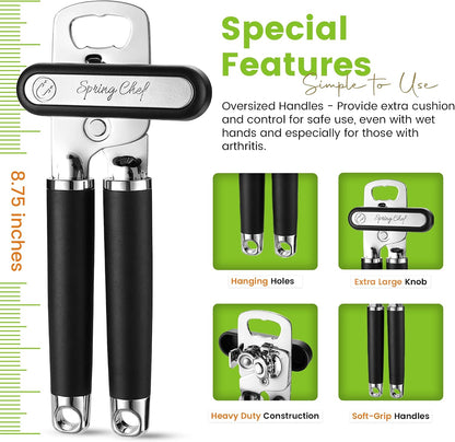 Stainless Steel Manual Can Opener with Soft Grip Handles, Black