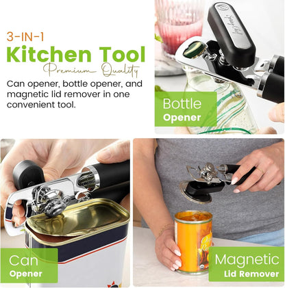 Stainless Steel Manual Can Opener with Soft Grip Handles, Black