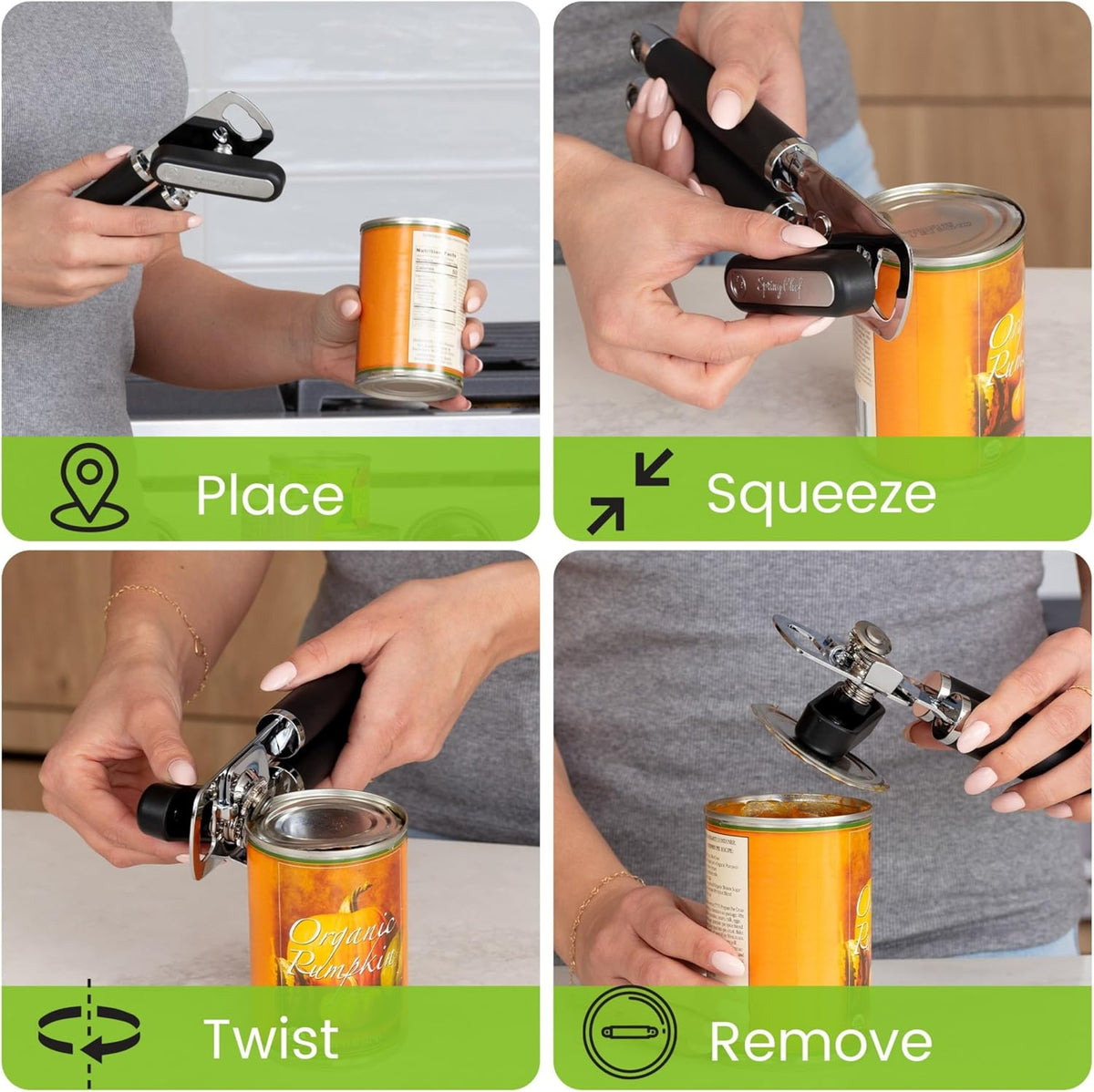 Stainless Steel Manual Can Opener with Soft Grip Handles, Black