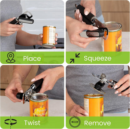 Stainless Steel Manual Can Opener with Soft Grip Handles, Black