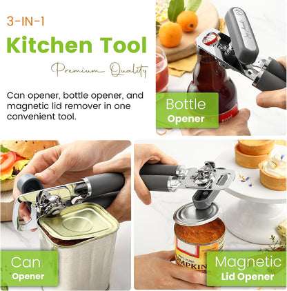 Stainless Steel Manual Can Opener with Soft Grip Handles, Black