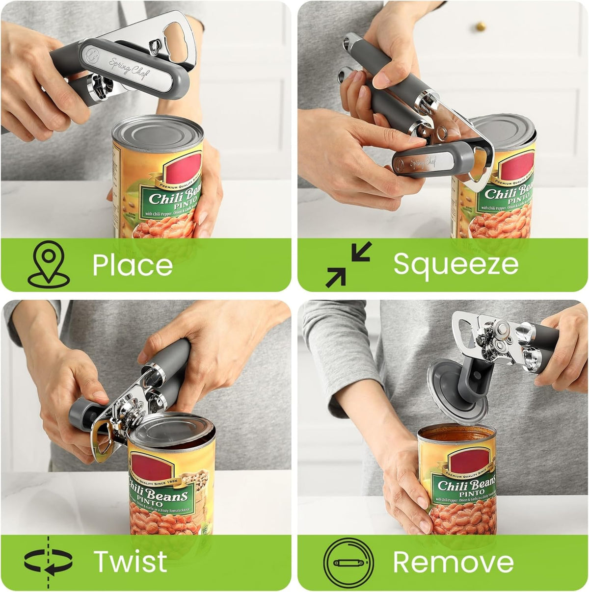 Stainless Steel Manual Can Opener with Soft Grip Handles, Black