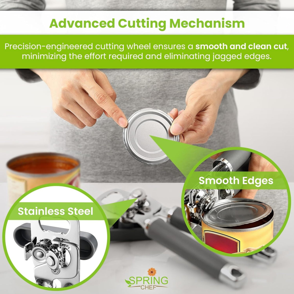 Stainless Steel Manual Can Opener with Soft Grip Handles, Black
