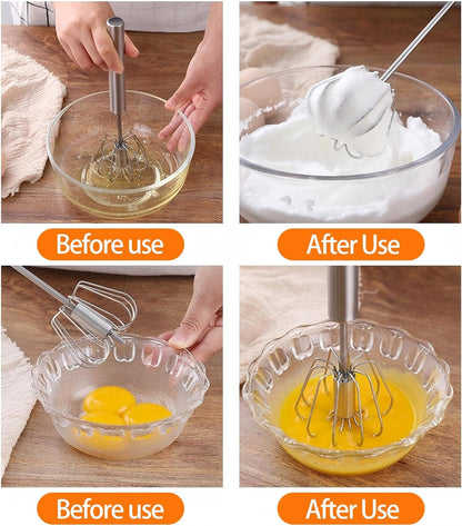 3 Pack Stainless Steel Egg Whisk, Hand Push Rotary Whisk Blender, Versatile Easy Whisk, Hand Push Mixer Stirrer for Beating Eggs, Frothing Milk, Blending, Mixing, Whipping Smoothies & Shakes
