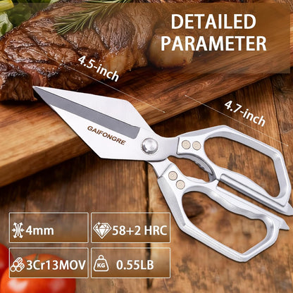 Heavy Duty Kitchen Scissors, Sharp Multifunctional Shears for Food with Full Metal Construction, Dishwasher Safe, Ergonomic Handle for Cutting Poultry, Meat, Fish, Herbs