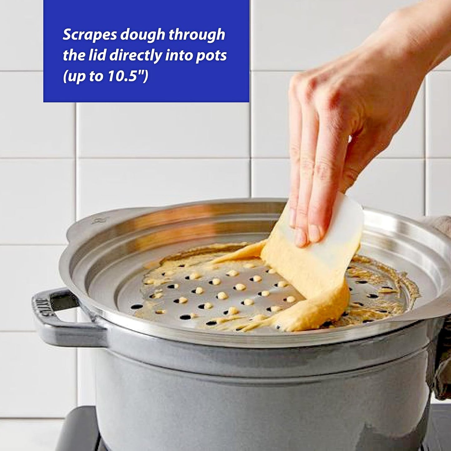 Kitchen Spaetzle Noodle Dumpling Maker Lid with Scraper, Fits up to 10.5-Inch Pots