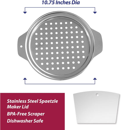 Kitchen Spaetzle Noodle Dumpling Maker Lid with Scraper, Fits up to 10.5-Inch Pots