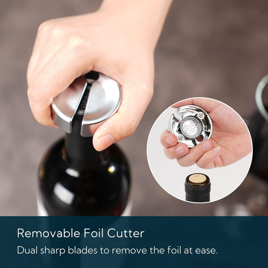 Luxury 3 in 1 Wine Opener with Foil Cutter, Beer Bottle Opener, Sturdy Zinc Alloy Wing Corkscrew with Self-centering Non-stick Sharp Screw, Easy to Remove Cork, Manual Corkscrew (Black)
