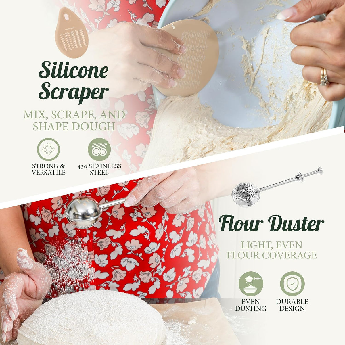 Sourdough Baking Kit Complete Starter Set with Banneton Proofing Basket Bread Lame Dough Scraper Whisk and Guide for Homemade Artisan Bread