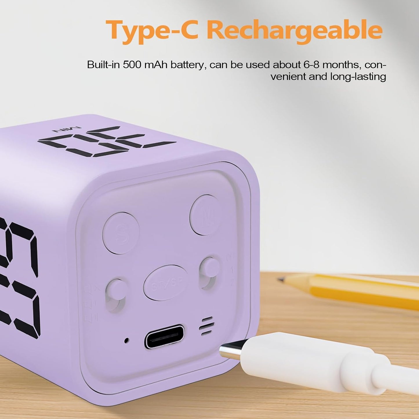 Multi-Function Cube Timer, 5/10/30/60 Min & Custom Count Down, Included Pause & Resume Feature, Silent, Vibrate & Adjustable Sound Alarm for Productivity in Tasks, Study & Kitchen, Purple