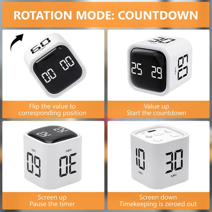 Multi-Function Cube Timer, 5/10/30/60 Min & Custom Count Down, Included Pause & Resume Feature, Silent, Vibrate & Adjustable Sound Alarm for Productivity in Tasks, Study & Kitchen, Purple