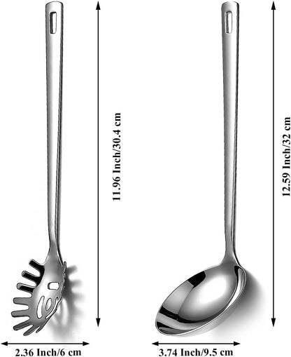 Kitchen Ladle Spoon and Spaghetti Spoon Set 2 pieces, Pasta Spoon Stainless Steel Kitchen Utensils for Cooking, Stirring, Serving Spaghetti, Soup, Sauce, Dishwasher Safe